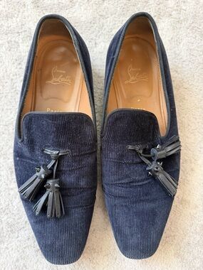 Christian Louboutin Men's Black Corduroy Tassel Slip-On Loafers